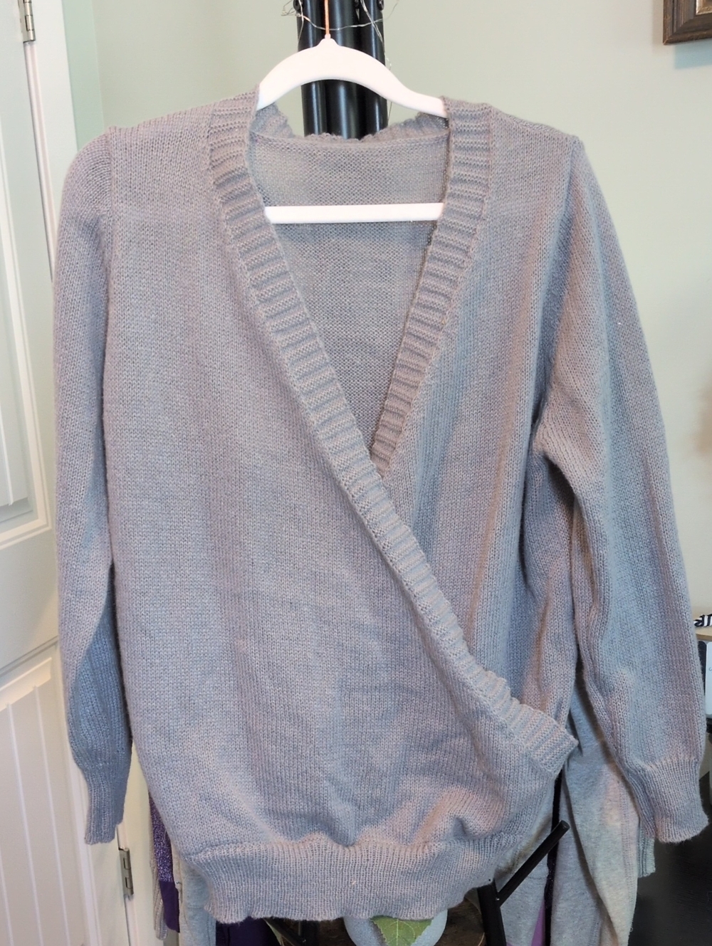 Gray V-Neck Wrap Women's Sweater